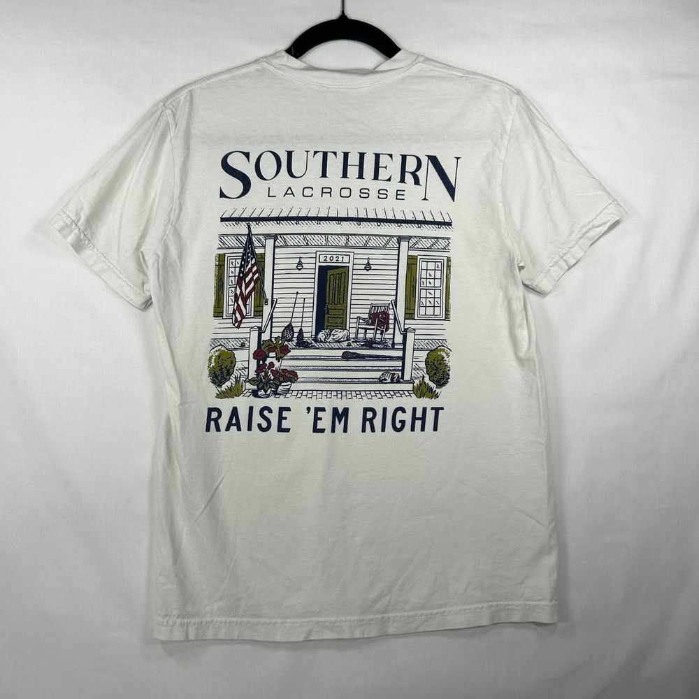 Southern Lacrosse "Raise 'Em Right" Comfort Colors Graphic T-Shirt Small White